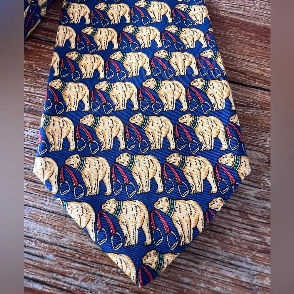 Brooks Brothers Men's Bear Circus Tie Multicolor Navy Gold 100% Silk Made in USA